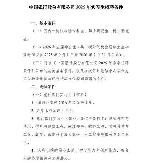 中行2025校招何时启动？有何岗位要求？-图2